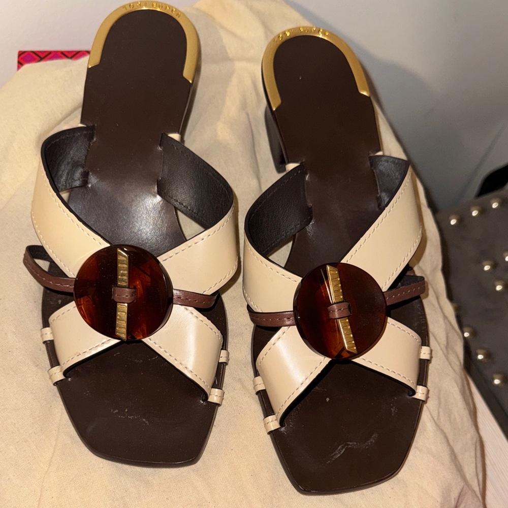Tory Burch Artisanal Knot Heeled Mule Sandals